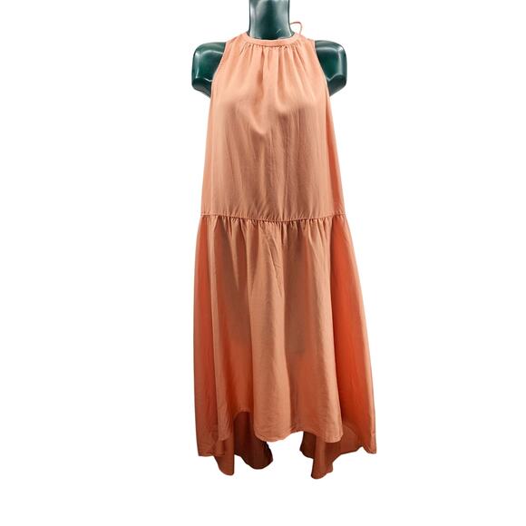 NEW David Meister Peach Orange Pastel High Low Halter Dress Size M 3374 - Picture 2 of 12